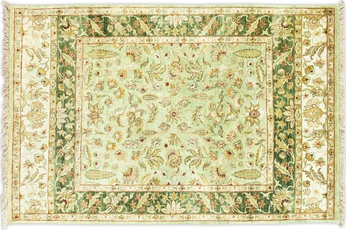Handwoven rug No. 299, 5′ × 7′, viewed from above