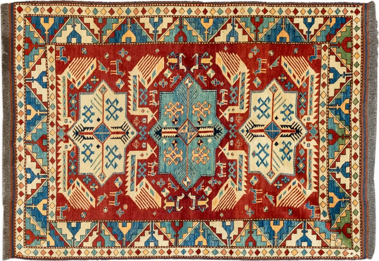 Handwoven rug No. 554, 5′ × 7′, viewed from above