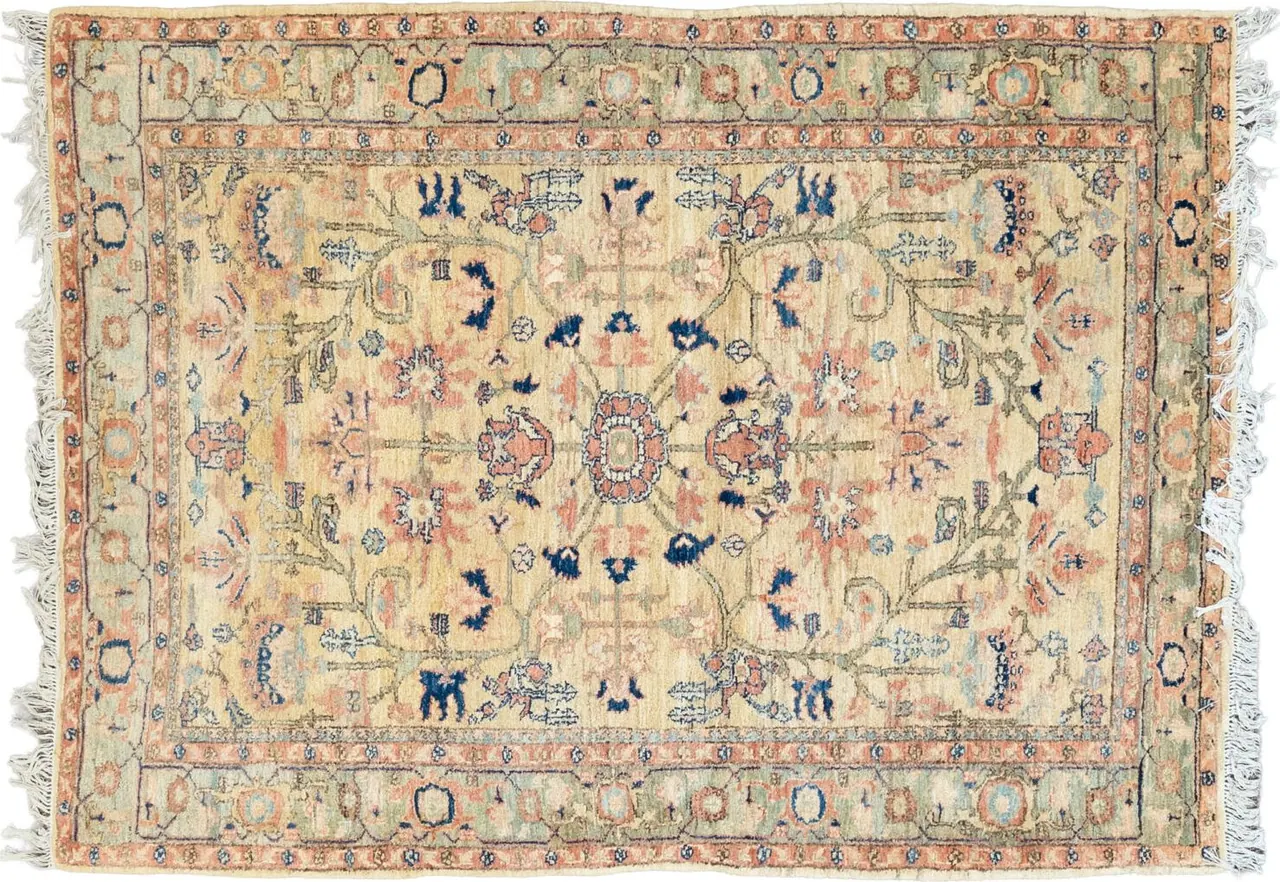 Handwoven rug No. 574, 5′ × 7′, viewed from above
