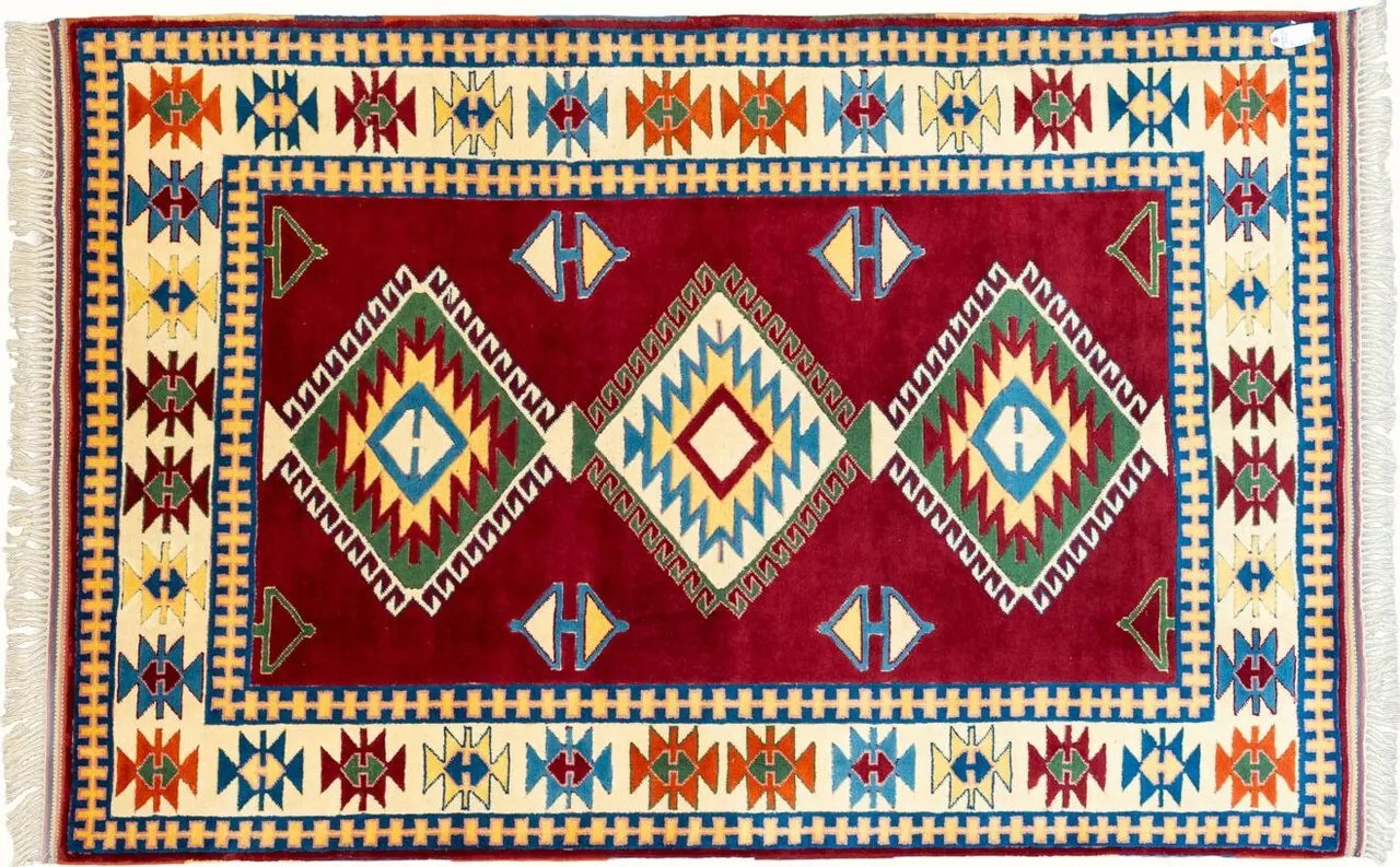 Handwoven rug No. 669, 6′ × 9′, viewed from above